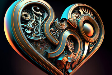 Naklejka premium Love heart design with ornate intricate details. Generative AI, this image is not based on any original image, character or person.