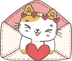 Cute Valentine cat in Love letter cartoon doodle 