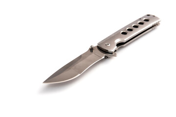 folding pocket knife on white background