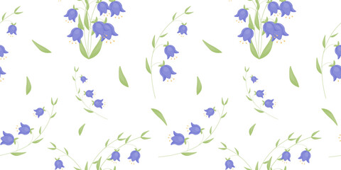 Fototapeta na wymiar Seamless Pattern with flowers Bells. flowers on a transparent background. Blue flowers. Vector