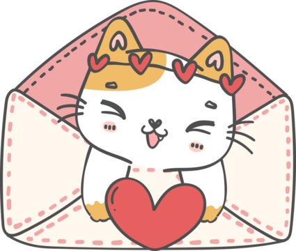 Cute Valentine cat in Love letter cartoon doodle 