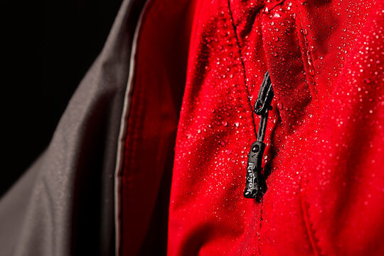 Drops of water on a water proof garment.
