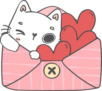 Cute happy smile kitty cat in Love letter cartoon doodle 
