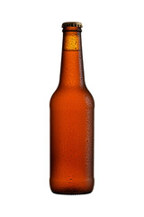 Cold bottle of beer. packshot. on a white background