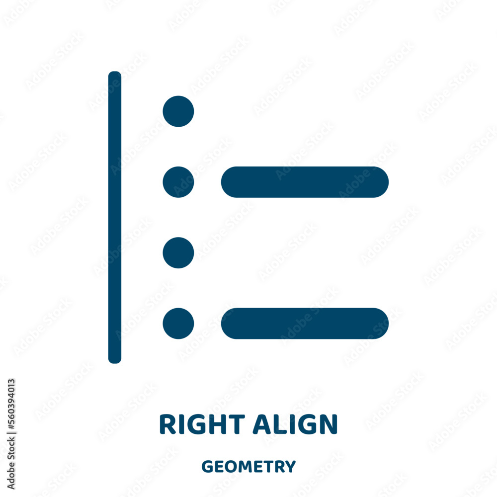 Poster right align vector icon from geometry collection. text filled flat symbol for mobile concept and web