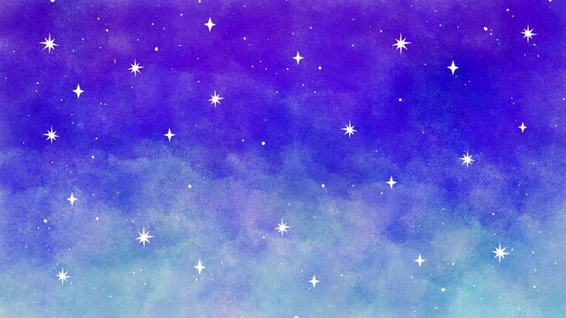 水彩絵の具で描いたダークブルーの星空のループアニメーション
