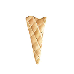 Watercolor waffer cone clipart. Digital food illustration.