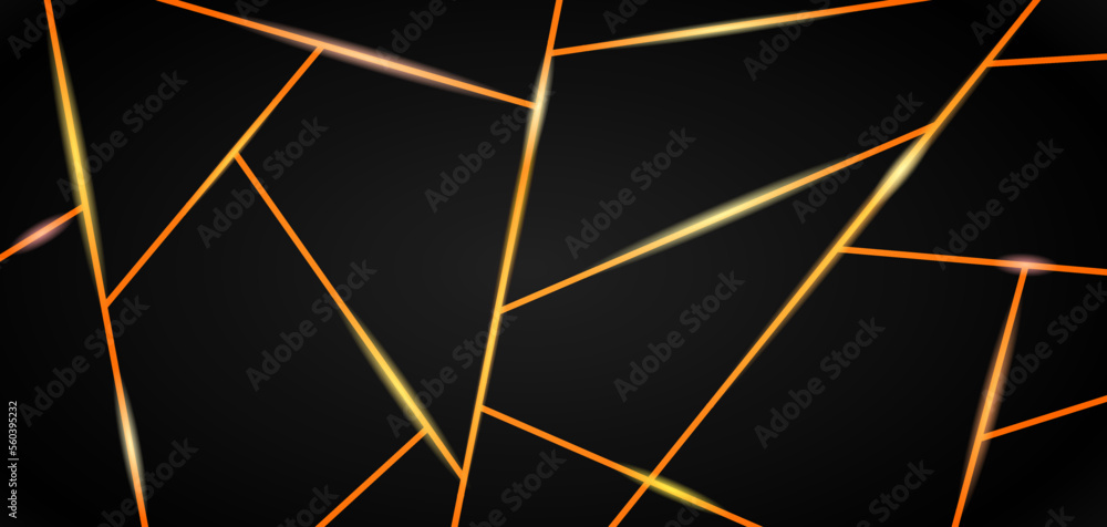 Poster abstract black background from triangles with bright glowing elements. vector design backdrop