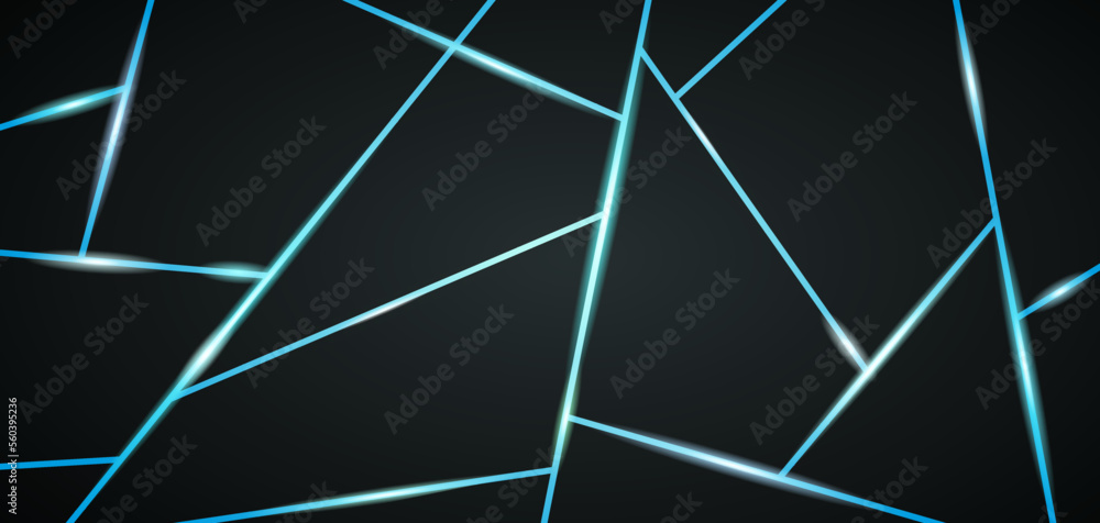 Poster abstract black background from triangles with bright glowing elements. vector design backdrop