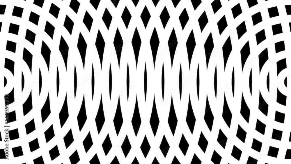Poster intersecting connecting pulsating rings from different ends of the screen, from the right and left. 