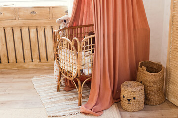 Playroom interior with crib with canopy © aprilante