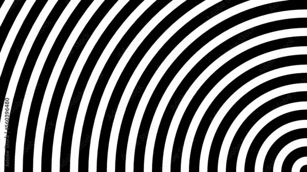 Poster pulsing striped circles coming from right bottom minimal black and white background loop. hypnotic c