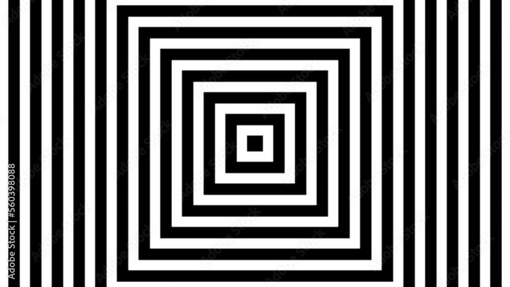 Poster pulsing striped center square minimal black and white background loop. attracting attention bright c