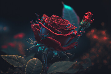 fantasy spectral red rose on dark background,genrative ai.