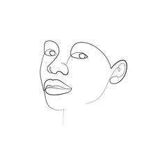 
















Minimalistic illustration. Single line art of a woman's face. One line face