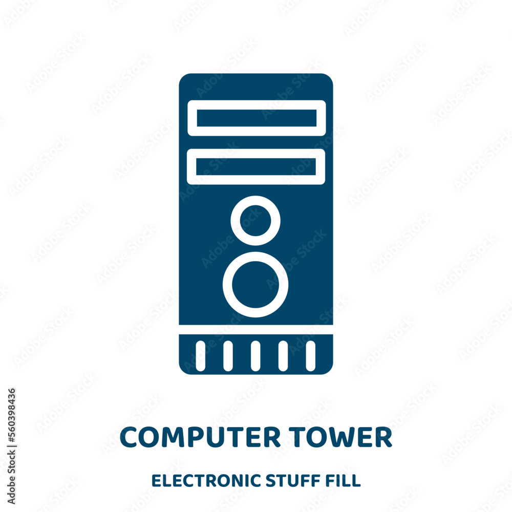 Poster computer tower vector icon from electronic stuff fill collection. computer filled flat symbol for mo