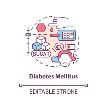 Diabetes mellitus concept icon. Blood glucose level. Chronic diseases major group abstract idea thin line illustration. Isolated outline drawing. Editable stroke. Arial, Myriad Pro-Bold fonts used