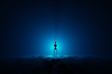 Alien standing on gradient blue background. 3d render
