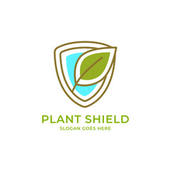 Leaf shield logo, herbal healthy leaf logo, protect nature logo design vector template