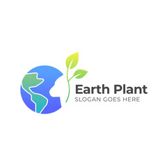 Vector of a earth and leaf logo combination. Planet and eco symbol or icon. Unique global and natural, organic logotype design template.