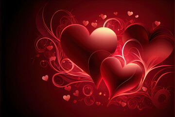 Valentine's Day Romantic background red hearts with Generative AI