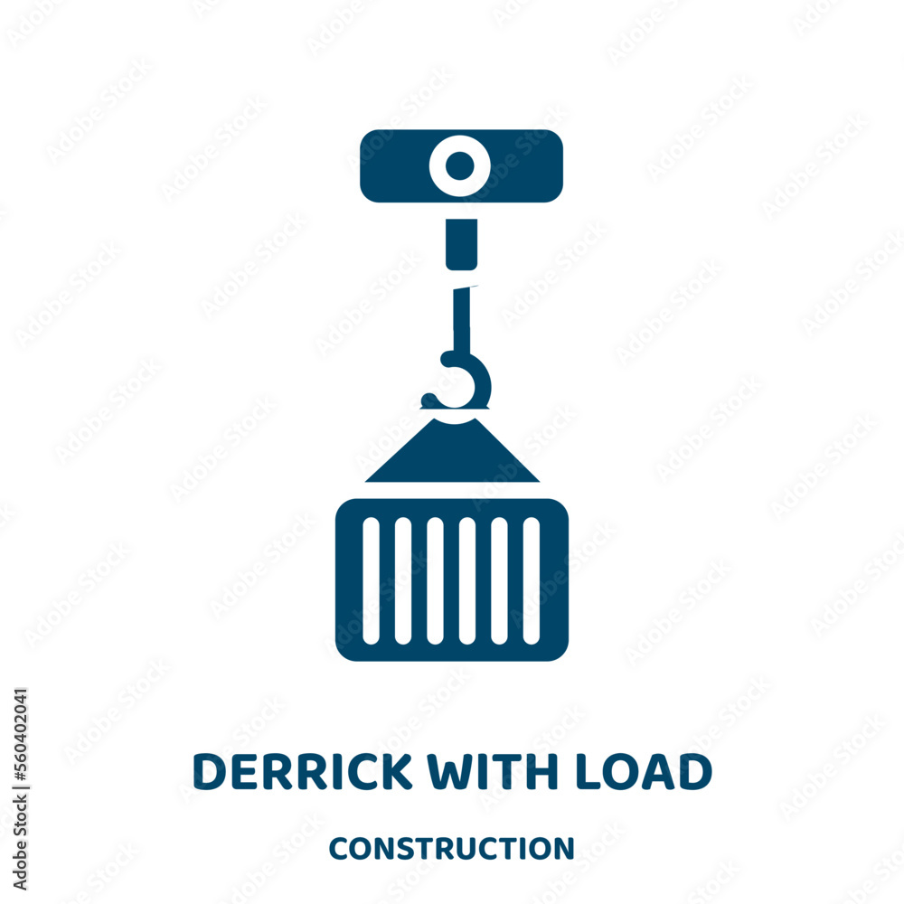 Poster derrick with load vector icon from construction collection. derrick filled flat symbol for mobile co