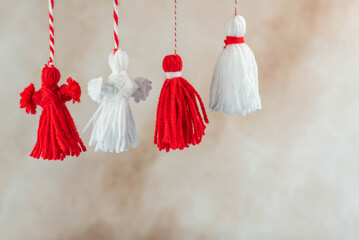 Traditional Martisor - symbol of holiday 1 March, Martenitsa, Baba Marta, beginning of spring and...