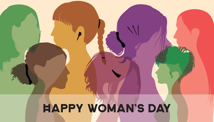 There's a group of women from different ethnicities standing together. International Women's Day. Banner