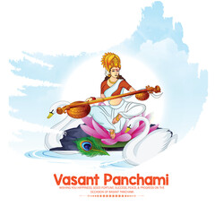 illustration of Goddess of Wisdom Saraswati for Vasant Panchami 