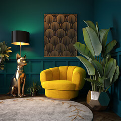 Luxury Interior. Modern art deco living room interior 3D illustration