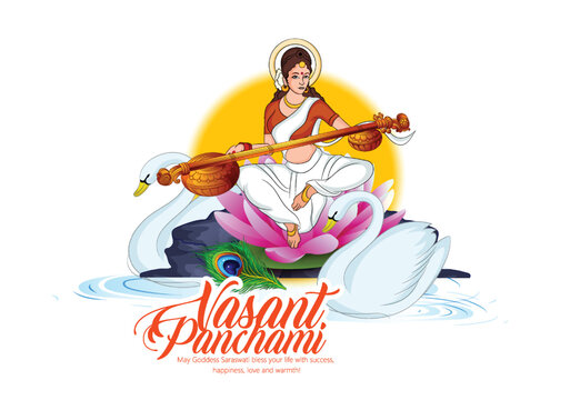 illustration of Goddess of Wisdom Saraswati for Vasant Panchami 