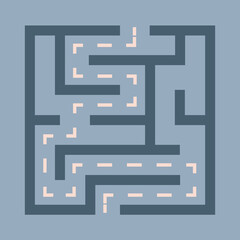 Abstract maze. Find right way. Isolated simple square maze black line on white background. Vector illustration.