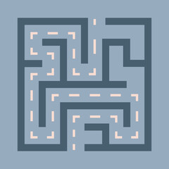 Abstract maze. Find right way. Isolated simple square maze black line on white background. Vector illustration.