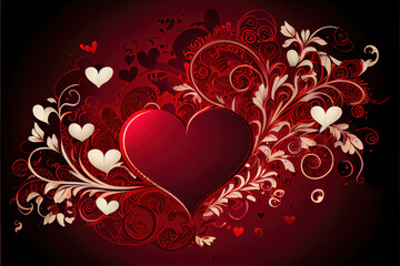 Romantic background red hearts, Valentine's Day with Generative AI