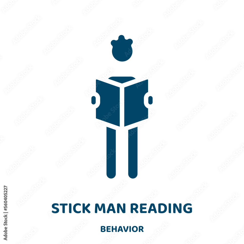 Poster stick man reading vector icon from behavior collection. stick filled flat symbol for mobile concept 