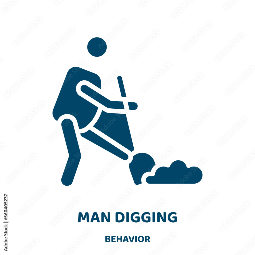Poster man digging vector icon from behavior collection. dig filled flat symbol for mobile concept and web 