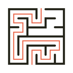 Abstract maze. Find right way. Isolated simple square maze black line on white background. Vector illustration.