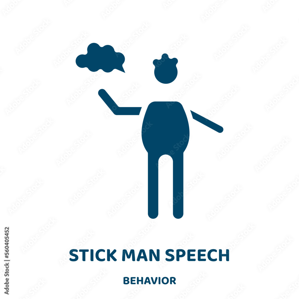 Poster stick man speech vector icon from behavior collection. stick filled flat symbol for mobile concept a