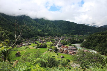 Panorama view of old town in Shirakawa-go, Japan