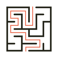 Abstract maze. Find right way. Isolated simple square maze black line on white background. Vector illustration.