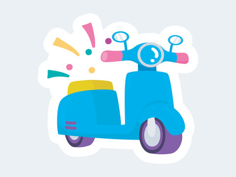 Cute blue vintage moped. Transport and transportation. Vector illustration in cartoon sticker design