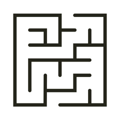 Abstract maze. Find right way. Isolated simple square maze black line on white background. Vector illustration.