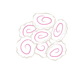 Sliced small white fish cake kamaboko in flat illustration