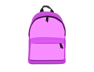 Vector purple backpack isolated on white background. Flat pink women bag illustration. School handbag silhouette. Student bag sign
