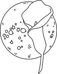 Hand Drawn Vector Mars Planet Illustration with Calla Lily Flowers. Astrology SVG Outline Composition Perfect for Logo, T-shirt Printing, Cut Design and more. Astrological, Celestial Cut file. 