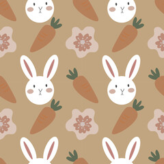 Carrot and rabbit  vector ilustration seamless patern.Great for textile,fabric,wrapping paper,and any print.Vintages style.