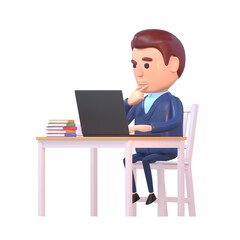 Fototapeta na wymiar 3d render of businessman in office working and thinking