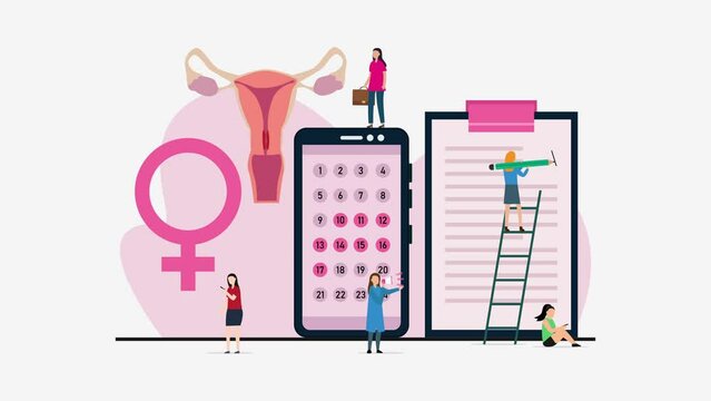 Menstrual calendar smatrphone app 2d animation cartoon in 4k