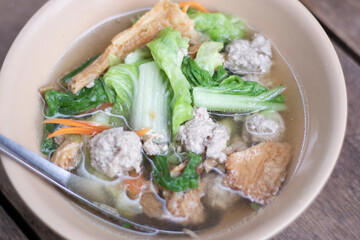 thai soup with vegetables and minced pork
