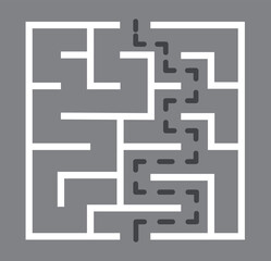 Abstract maze. Find right way. Isolated simple square maze black line on white background. Vector illustration.